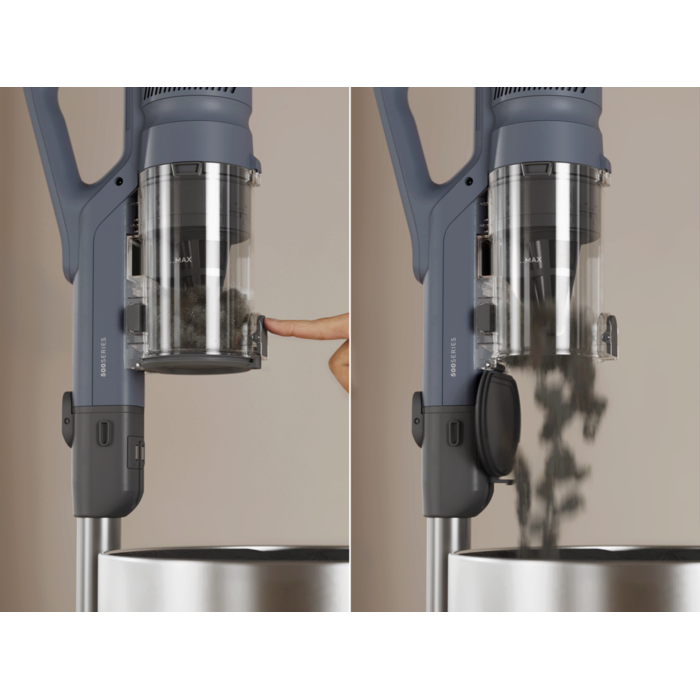 One-step system for quick and easy dust emptying. 