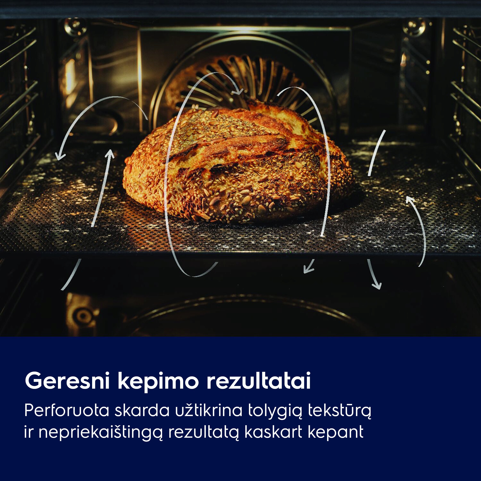 Geresni kepimo rezultatai Perforuota skarda užtikrina tolygią tekstūrą ir nepriekaištingą rezultatą kaskart kepant