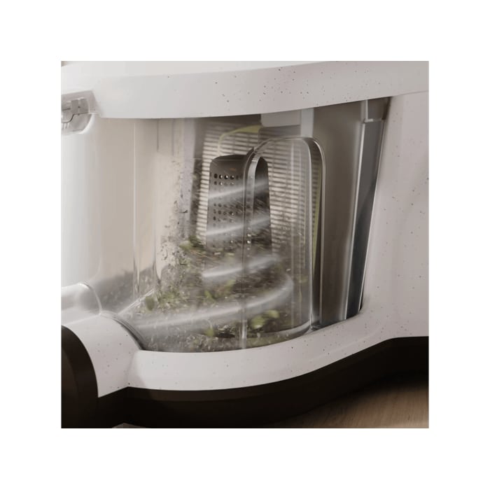 Vacuum cleaner with cyclone separator for efficient cleaning with less frequent bin emptying.*Based on internal test according to IEC 62885-2 edition 2.0.5.1.5, 10 & 5.12
