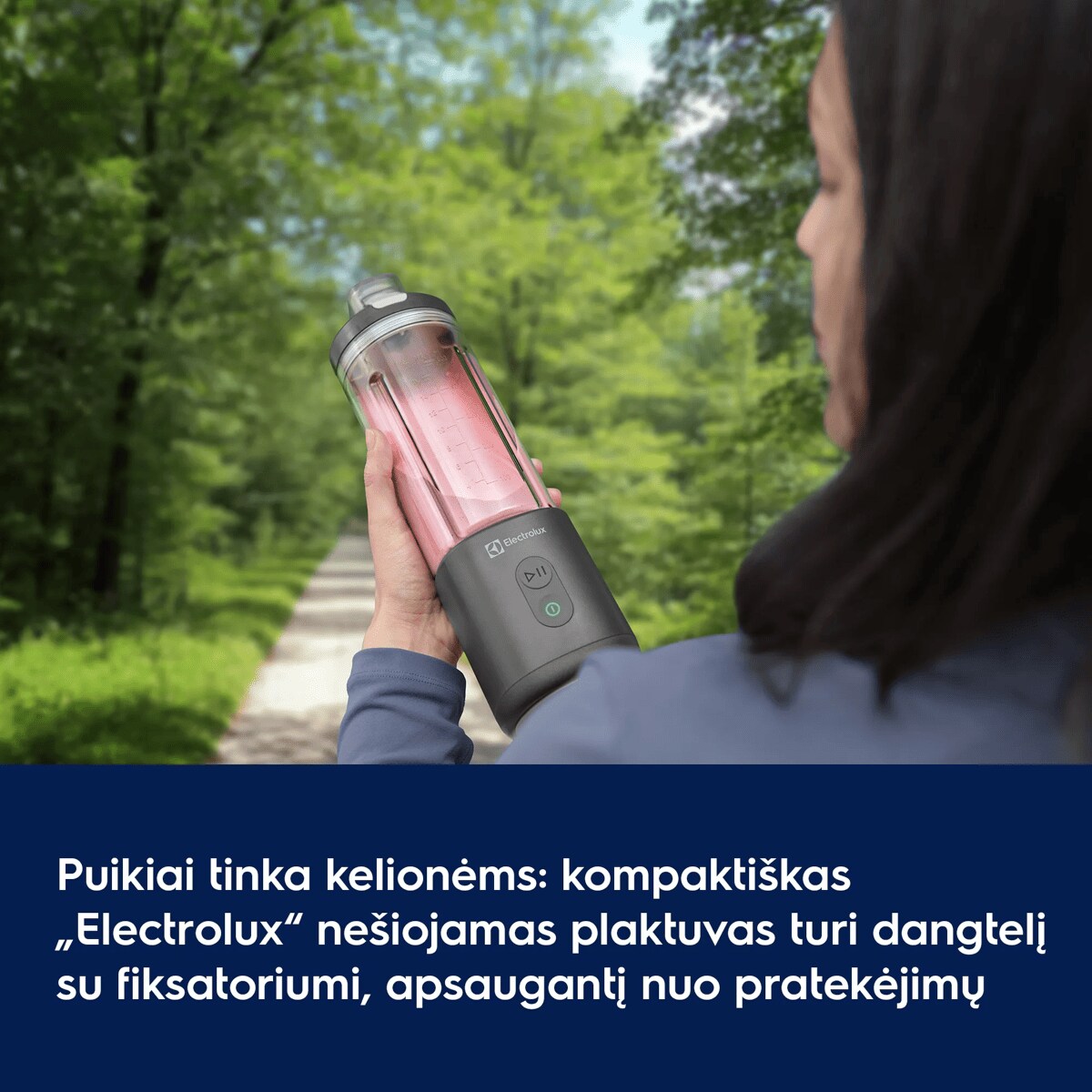 Puikiai tinka kelionėms: kompaktiškas „Electrolux“ nešiojamas plaktuvas turi dangtelį su fiksatoriumi, apsaugantį nuo pratekėjimų