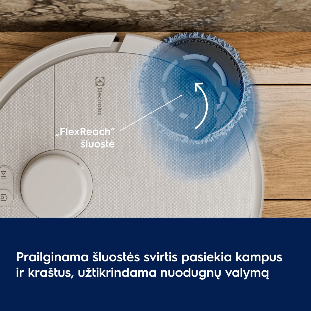 Prailginama šluostės svirtis pasiekia kampus ir kraštus, užtikrindama nuodugnų valymą      „FlexReach“ šluostė
