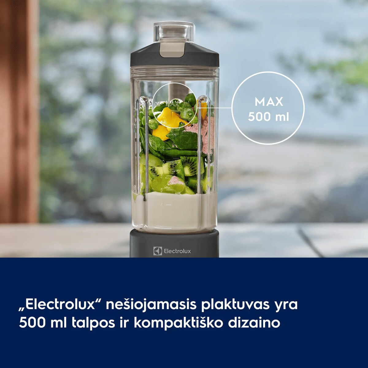 „Electrolux“ nešiojamasis plaktuvas yra 500 ml talpos ir kompaktiško dizaino