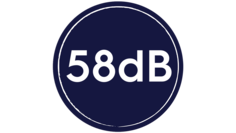 Lipdukas, nurodantis 58 dB triukšmo lygį