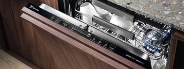 clean dishes in an open dishwasher