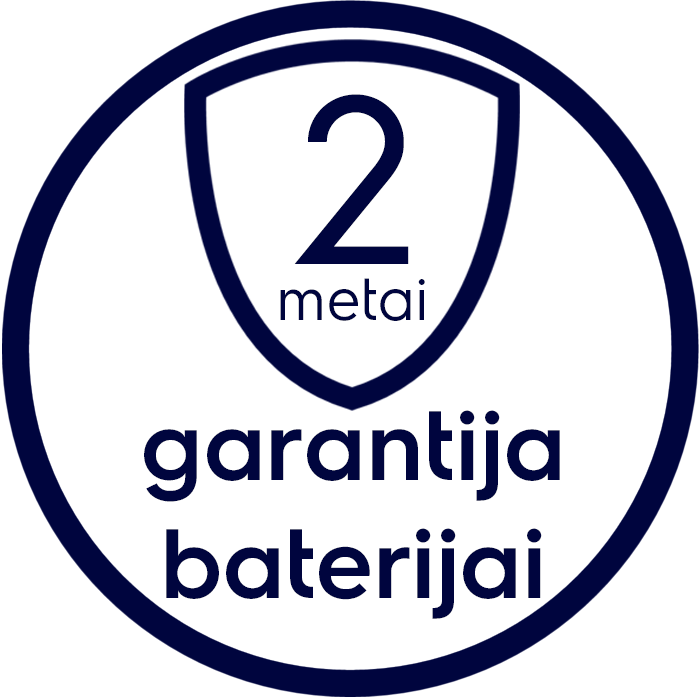 2 metų garantija, įskaitant bateriją